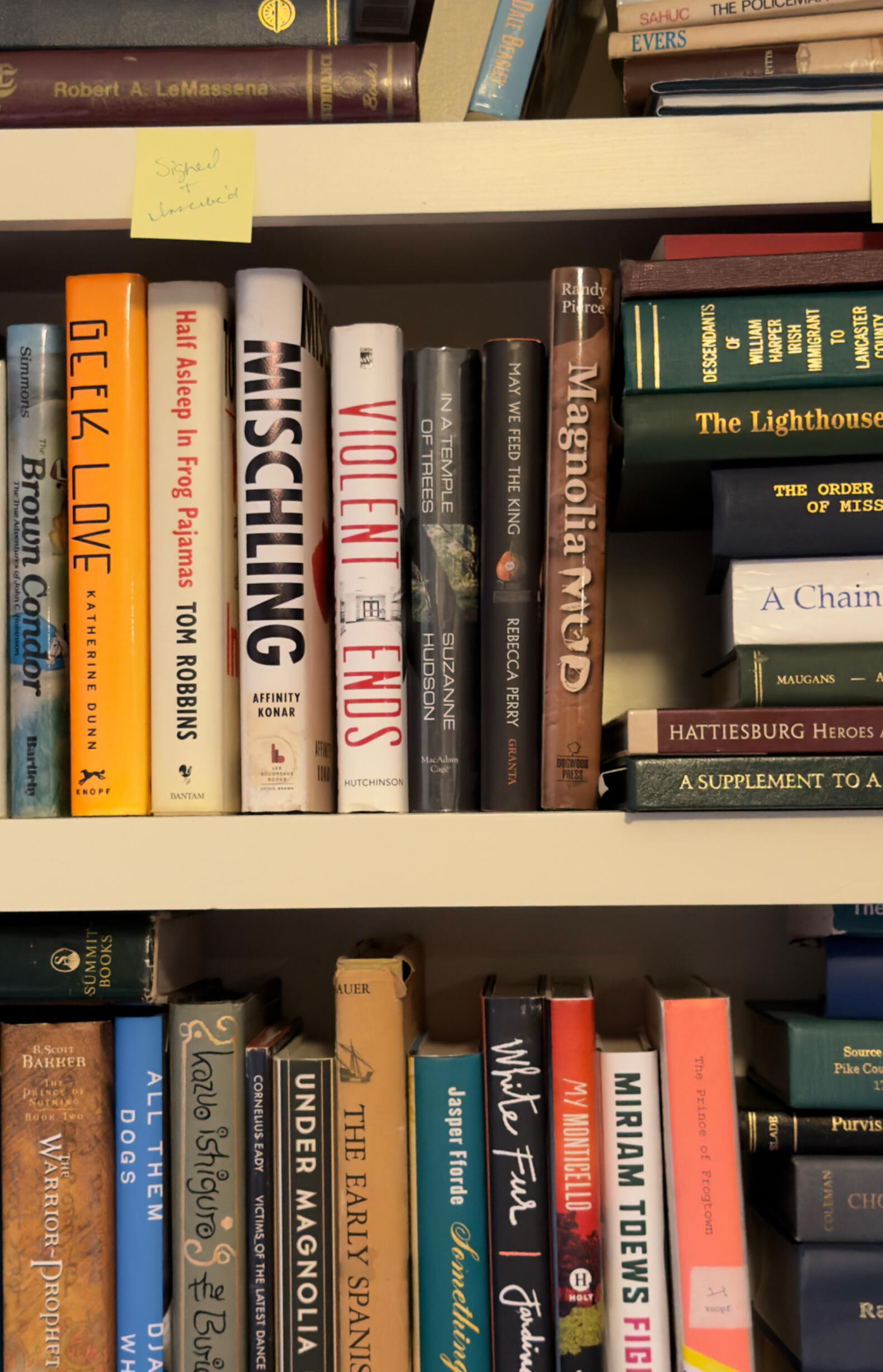 Photo of books on shelf waiting to be processed